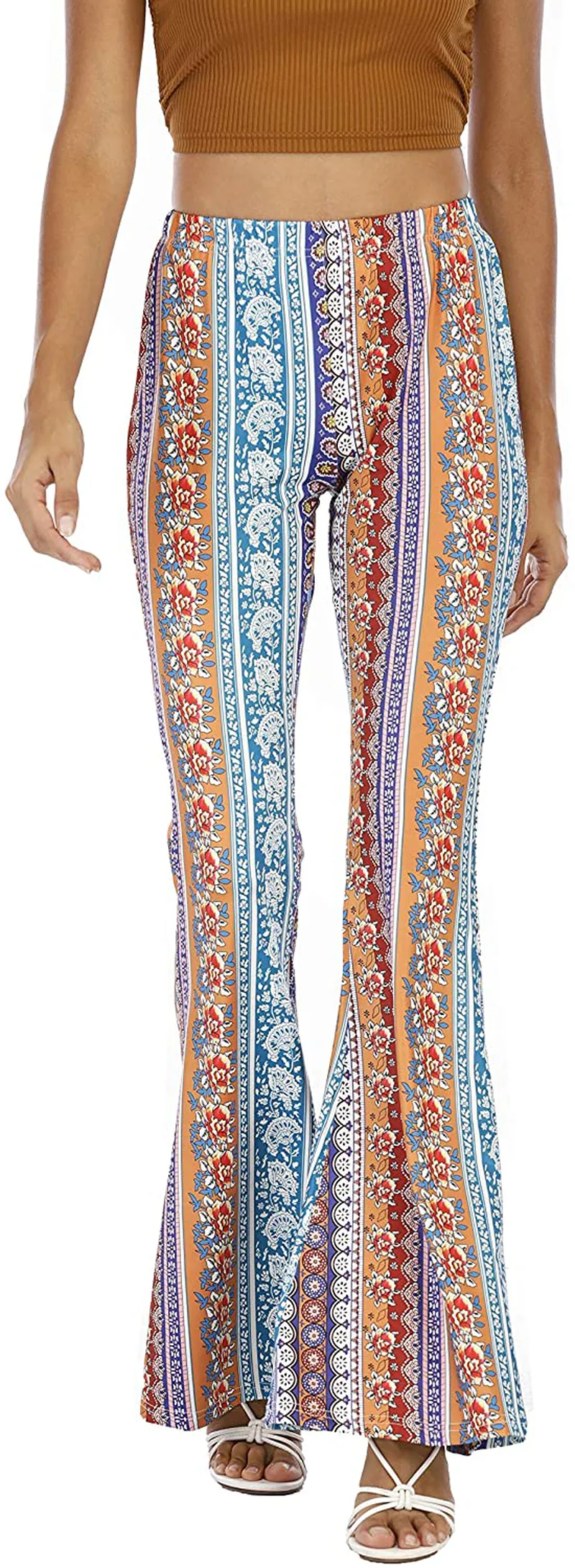 WSPLYSPJY Women's Print Stretch Bell Bottom Flare Palazzo Pants Trousers