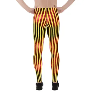 Yellow Red Striped Men's Leggings, Vertical Striped Meggings Compression Tights For Men- Made in USA/EU/MX