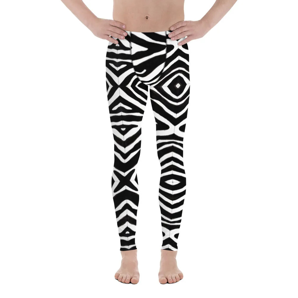 Zebra Print Best Men's Leggings, Zebra Striped Animal Print Designer Meggings Compression Tights For Men- Made in USA/EU