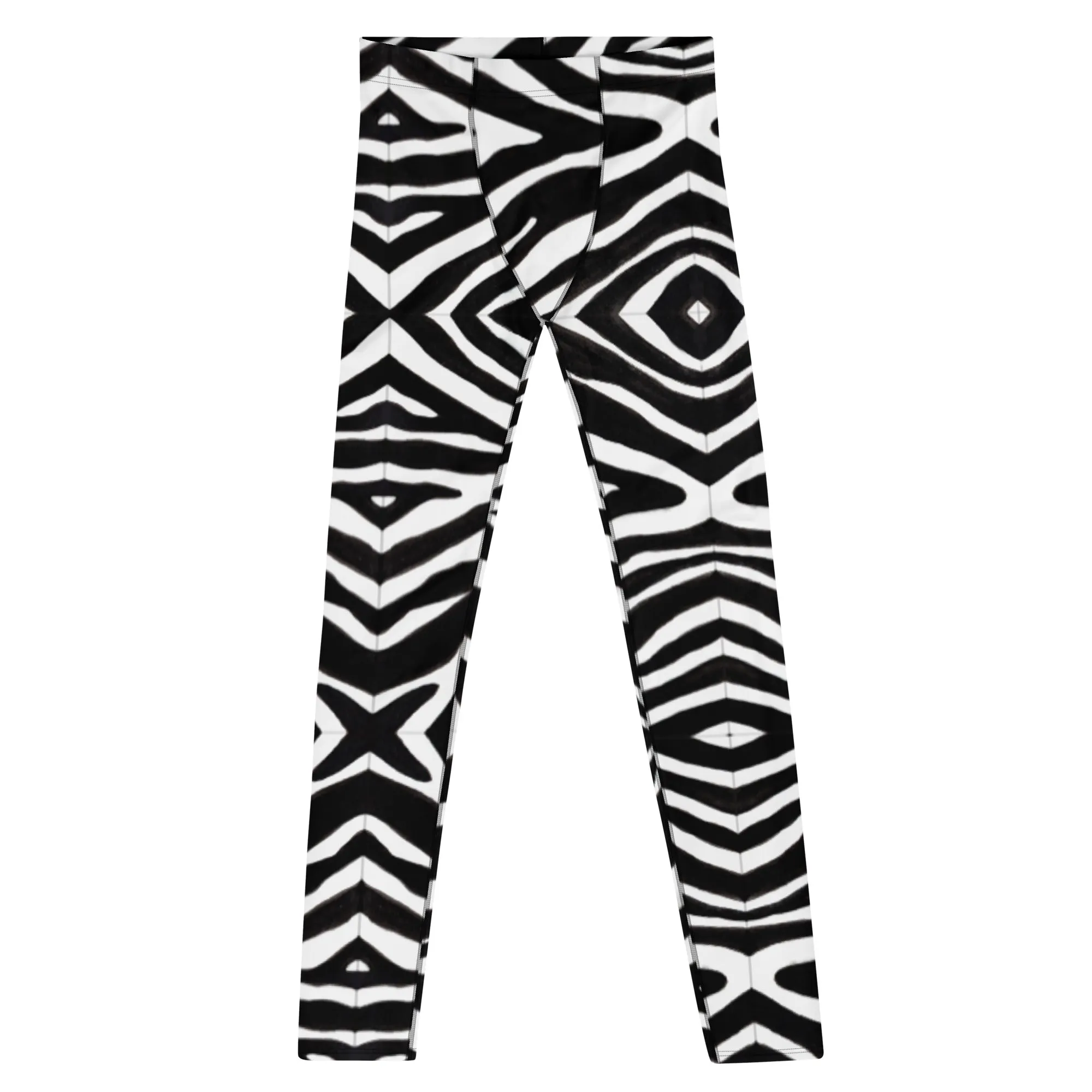 Zebra Print Best Men's Leggings, Zebra Striped Animal Print Designer Meggings Compression Tights For Men- Made in USA/EU