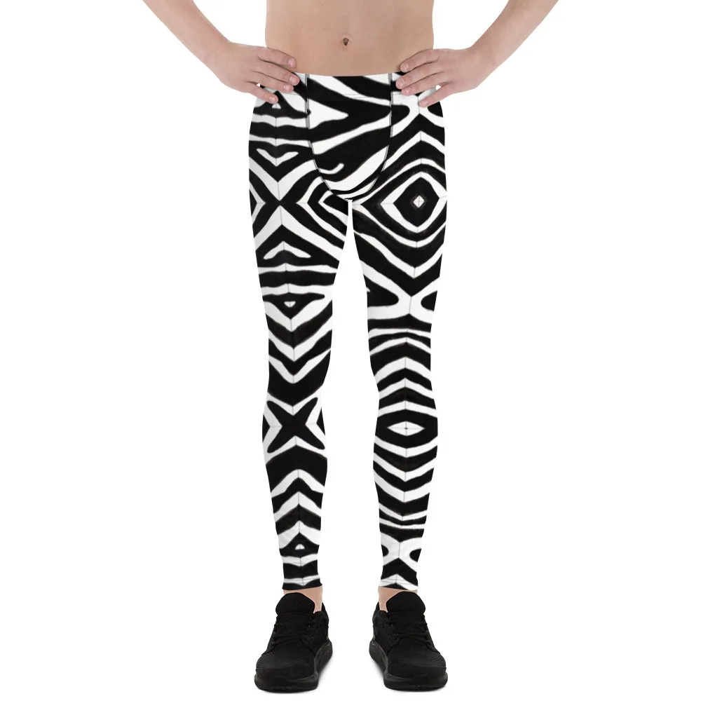 Zebra Print Best Men's Leggings, Zebra Striped Animal Print Designer Meggings Compression Tights For Men- Made in USA/EU