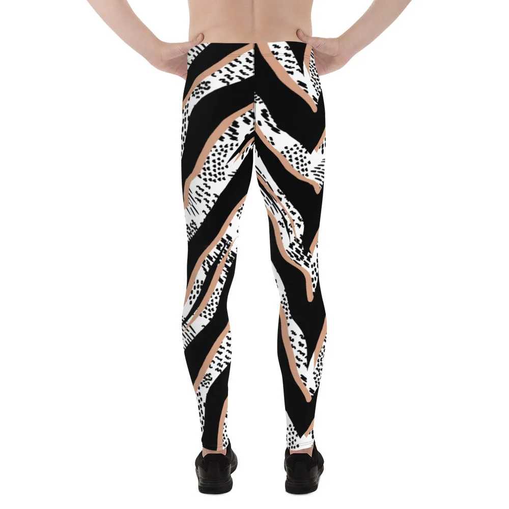 Zebra Print Best Men's Leggings, Zebra Striped Print Designer Running Compression Tights For Men - Made in USA/EU/MX