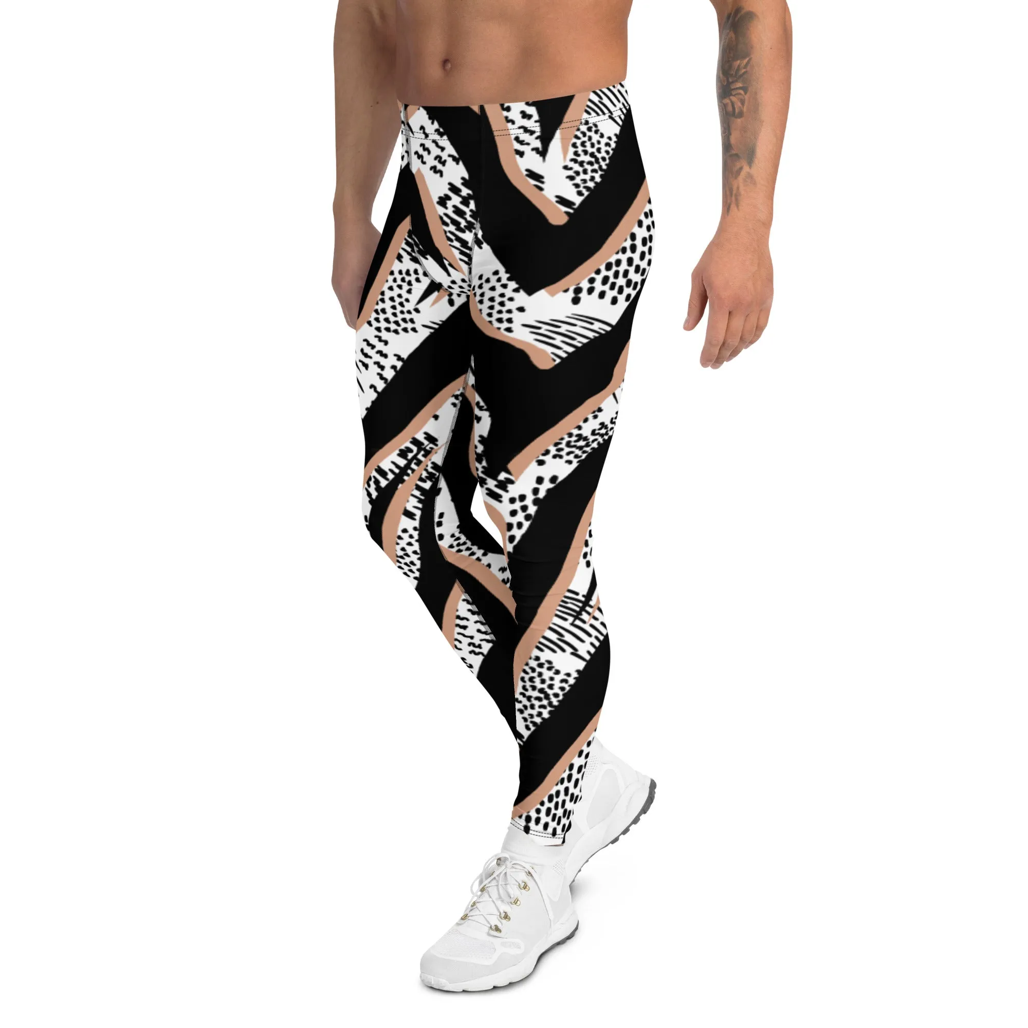 Zebra Print Best Men's Leggings, Zebra Striped Print Designer Running Compression Tights For Men - Made in USA/EU/MX