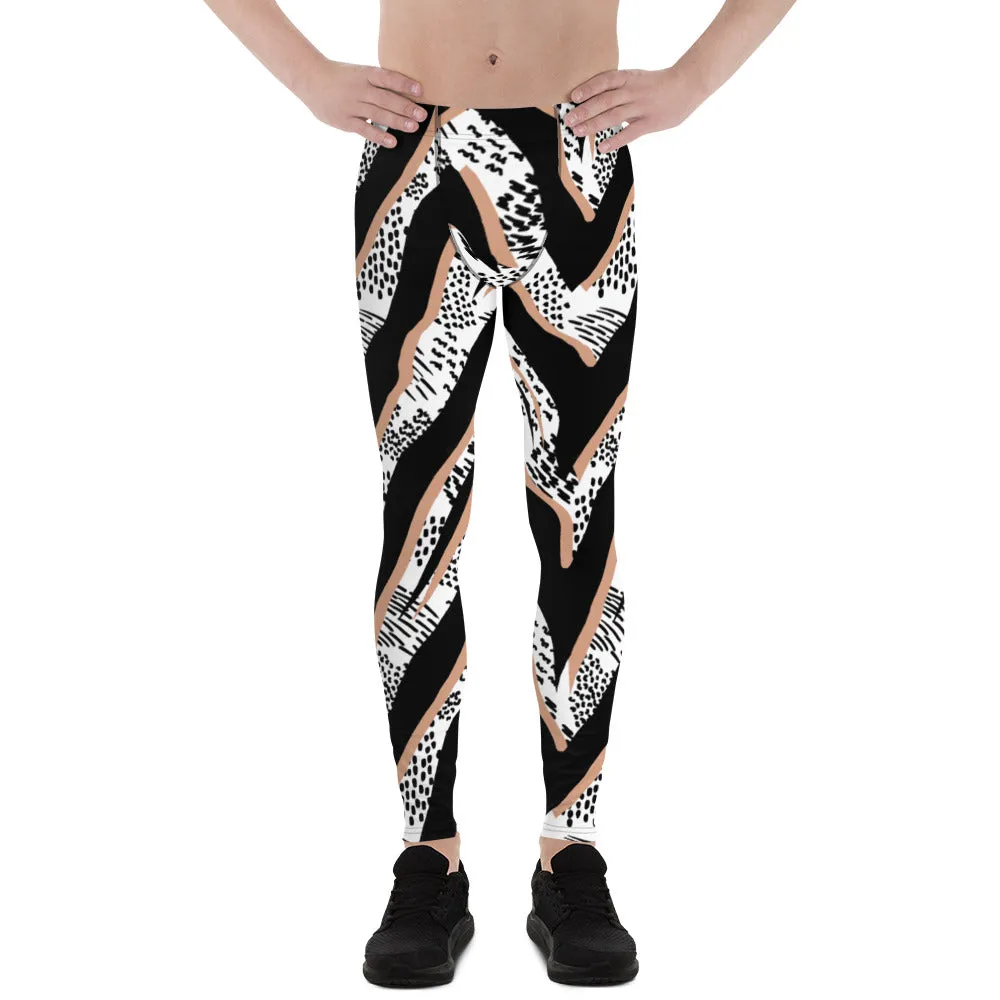 Zebra Print Best Men's Leggings, Zebra Striped Print Designer Running Compression Tights For Men - Made in USA/EU/MX