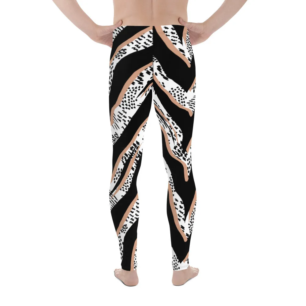 Zebra Print Best Men's Leggings, Zebra Striped Print Designer Running Compression Tights For Men - Made in USA/EU/MX