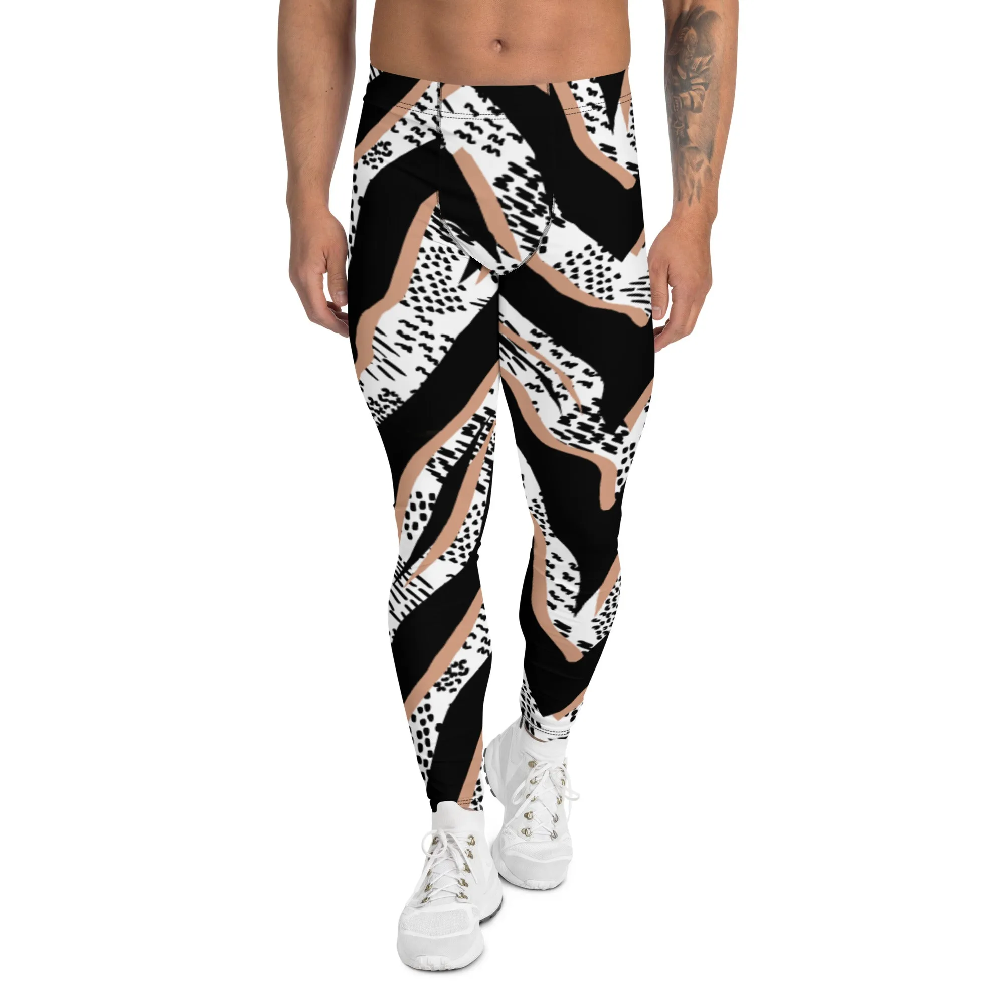 Zebra Print Best Men's Leggings, Zebra Striped Print Designer Running Compression Tights For Men - Made in USA/EU/MX